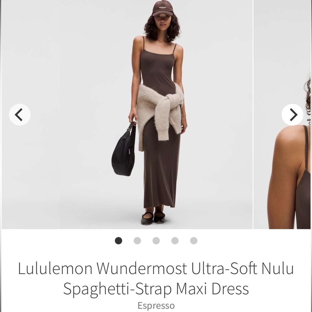 lululemon nulu spaghetti strap maxi dress in espresso, size medium